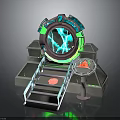 Futuristic Scene Components With Glowing Circular Glass Structure Green Aura Steps And Triangular Display Platforms 3d model