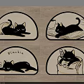 Cute Black Cat Pattern Semicircular Shaped Rugs With Various Postures Design 3d model