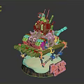 Detailed Decorative Tank Model On Wooden Base With Ropes Shells And Red Characters