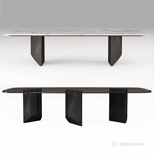 Elegant Modern Dining Table With Marble Tabletop And Black Geometric Base Design 3d model 
