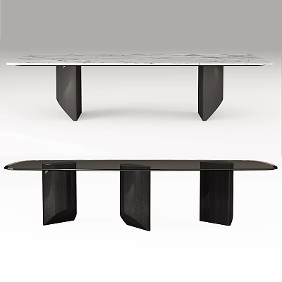 Elegant Modern Dining Table With Marble Tabletop And Black Geometric Base Design 3d model