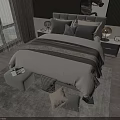 Double Bed In Modern Bedroom With Gray White Bedding Pillows Bedside Lamps And Scenic View
