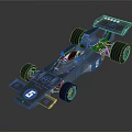 Blue Streamlined Formula Racing Car With Number 5 And Aerodynamic Rear Wing