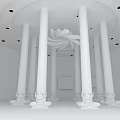 Elegant Hotel Lobby Interior With White Columns Chandelier And Art Paintings