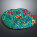 Round Decorative Cushion with Colorful Intricate Bohemian Patterns and Butterfly Designs