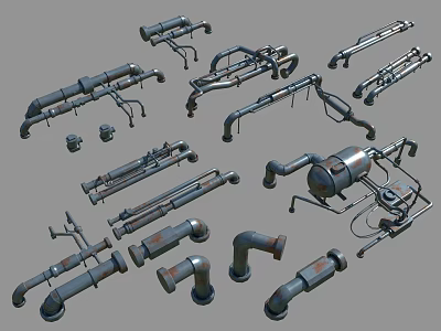 Assorted Industrial Metal Pipe Fittings Including Elbows Valves And Mechanical Parts 3d model