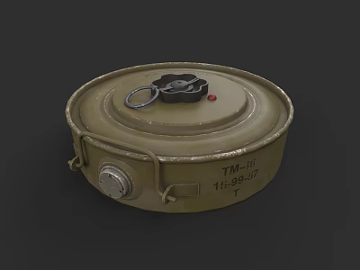 Olive Green Military Weapon TM-46 Mine With Red Button Metal Components And Markings 3d model