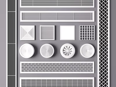 Diverse Air Conditioner Vent Styles Featuring Striped Circular And Square Shapes 3d model