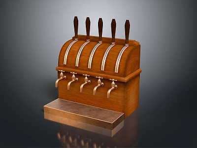 Commercial Beer Dispenser With Wooden Frame And Multiple Metal Faucets For Bars 3d model
