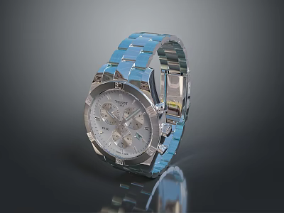 Elegant Modern Watch With Blue Strap Silver Dial And Multiple Sub Dials 3d model