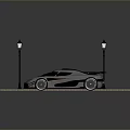 Silver Sports Car Parked On Brick Paved Road With Street Lamps And Red Fire Hydrant