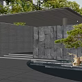 Modern Garden Landscape Design With Green Lawn Trees And Water Features