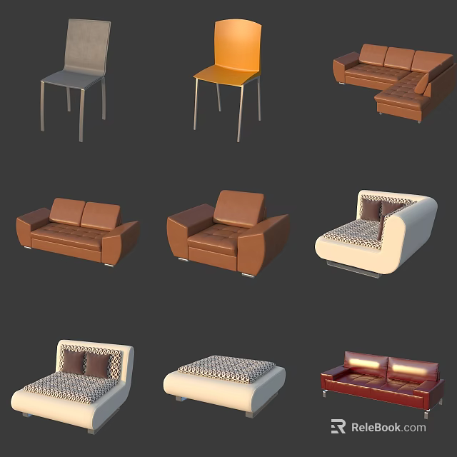 Leisure Sofa Set With Various Styles And Colors Including Brown White Red And Cushioned Design 3d model 