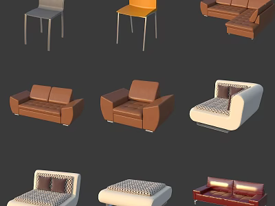 Leisure Sofa Set With Various Styles And Colors Including Brown White Red And Cushioned Design 3d model