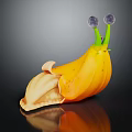 Banana Shaped Snail Creature With Green Antennae Purple Eyes Yellow Peel Shell And Peeled Body