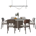 Modern Round Dining Table Set With Multi Colored Chairs And Hanging Light Decor 3d model