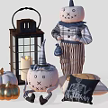 Halloween Themed Decorative Ornament Set with Pumpkin Dolls Lantern Pillows And Decorative Pumpkins