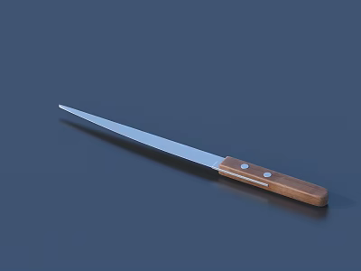 Sharp Stainless Steel Kitchen Knife With Wooden Handle And Metal Rivets 3d model