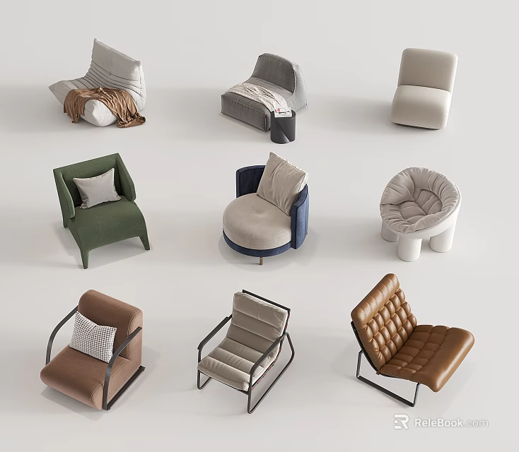 Various Single Sofa Designs In Different Colors Fabric And Leather Upholstery 3d model