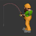 Cartoon Man Wearing Yellow Hat Green Shirt And Orange Pants Holding Red White Fishing Rod