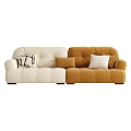 Beige Green and Orange Two Seater Sofas with Decorative Pillows in Living Room
