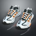 Modern White Gray Sports Sneakers with Orange Stripes Sleek Design and Reflective Details