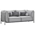 Modern Two Seater Sofa With Grey Fabric Metal Legs And Decorative Pillows