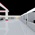 Modern Exhibition Booth Design With Red White Elements And Open Layout 3d model
