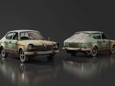 Retro Cartoon Style Waste Car Motor Vehicle Tools Decoration Display Props Meichen Decoration Hand-made Scene Atmosphere Game Props 3d model