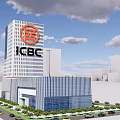 Modern ICBC Bank Building Architectural Design In Urban Setting With Glass Facade