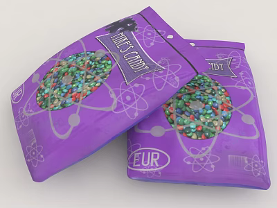 Nature's Colors Food With Colorful Granules In Purple Packaging Atomic Pattern Design 3d model