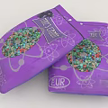 Nature's Colors Food With Colorful Granules In Purple Packaging Atomic Pattern Design