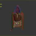 Red Hooded Cloak As Daily Living Essential With Brown Lining Belt And Small Pouch