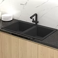 Modern Kitchen Appliances Featuring White Cabinets Black Refrigerator Wooden Countertop And Built In Oven