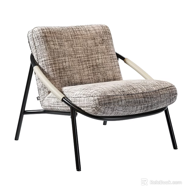 Modern Accent Chair With Textured Neutral Fabric And Black Metal Frame Design 3d model 