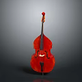 Red Wooden Double Bass with Carved Headstock for Home Living Decor