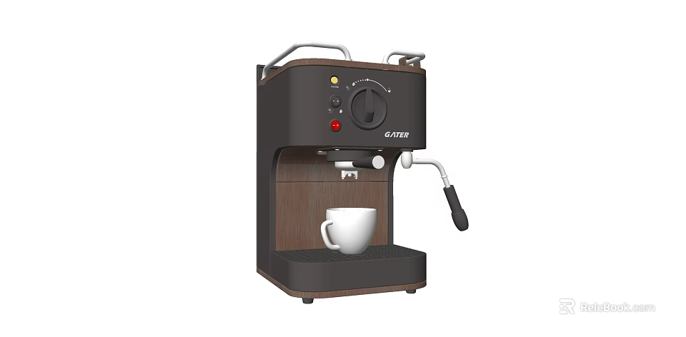 Stylish Black And Brown Coffee Machine Kitchen Appliance With Control Knobs And White Cup 3d model 