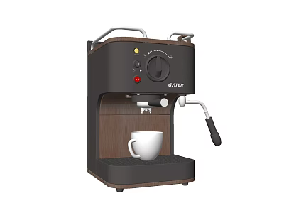 Stylish Black And Brown Coffee Machine Kitchen Appliance With Control Knobs And White Cup 3d model