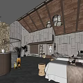 Luxury SPA Sauna Interior With Stone Wall Wooden Ceiling Massage Beds And Lighting