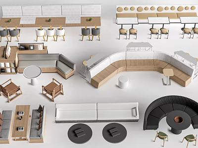 Modern Booth Seating Designs With Wooden Frames Curved Shapes And Matching Tables 3d model