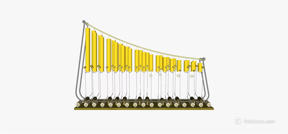 Yellow Glockenspiel Musical Instrument Art Supplies with Metal Bars and Stand 3d model 