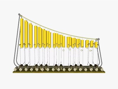 Yellow Glockenspiel Musical Instrument Art Supplies with Metal Bars and Stand 3d model