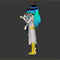 Four Teal Haired Game and Movie Characters in Different Outfits