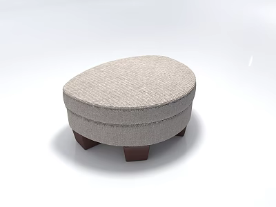 Oval Shaped Light Gray Stool With Textured Fabric And Wooden Legs 3d model