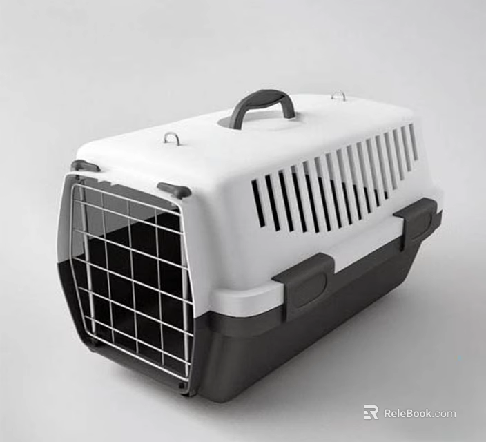 White And Black Plastic Pet Carrier With Handle And Front Wire Door For Travel 3d model 