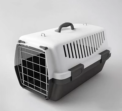 White And Black Plastic Pet Carrier With Handle And Front Wire Door For Travel 3d model