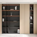 Modern Interior Decorative Cabinet Featuring Marble Accents Open Shelves And Gray Drawers