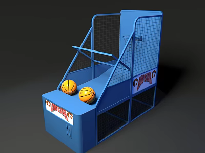 Fun Blue Basketball Arcade Game Machine With Two Basketballs For Indoor Entertainment 3d model
