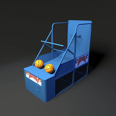 Fun Blue Basketball Arcade Game Machine With Two Basketballs For Indoor Entertainment 3d model