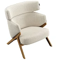 Light Beige Single Sofa With Soft Fabric Cushion And Wooden Frame Modern Design